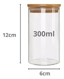 Kit Potes De Vidro Hermético 300ml Tampa De Bambu 12 Peças + Base