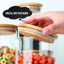 Kit Potes De Vidro Hermético 300ml Tampa De Bambu 12 Peças + Base