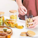 Kit Potes De Vidro Hermético 300ml Tampa De Bambu 12 Peças + Base