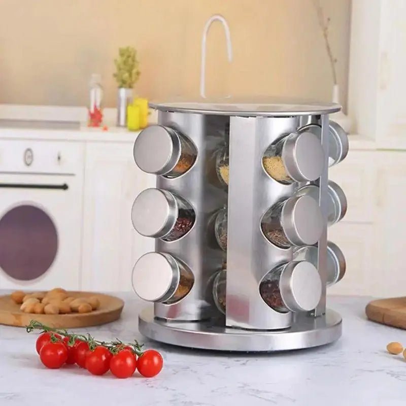 Porta Temperos e Condimentos Giratório em Inox
