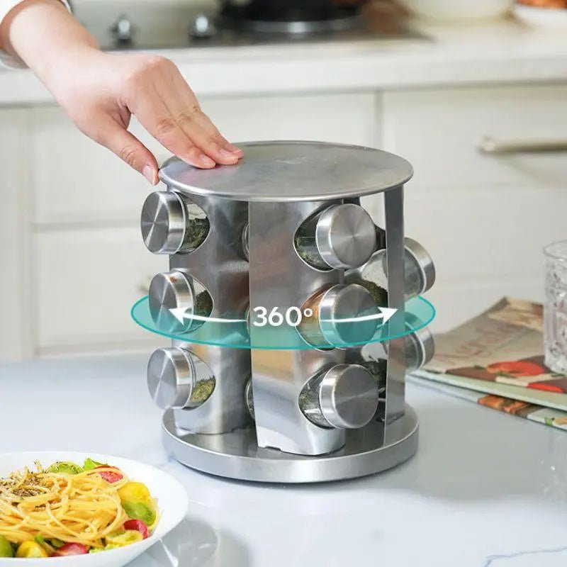 Porta Temperos e Condimentos Giratório em Inox